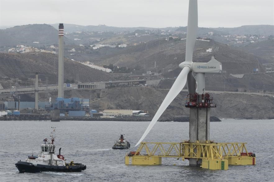 Elisa floating offshore wind turbine towed in place