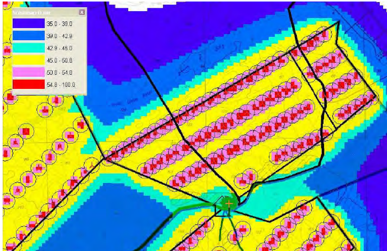 Noise propagation in a wind farm